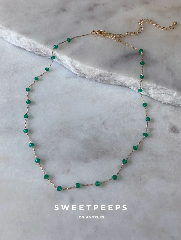 minimalist stacking rings set Tiny Green Beaded Necklace (GB45)