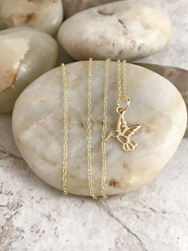 handmade wooden bead necklace Tiny Hummingbird Necklace