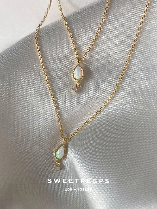 luxury diamond eternity ring Tiny Teardrop Opal Necklace