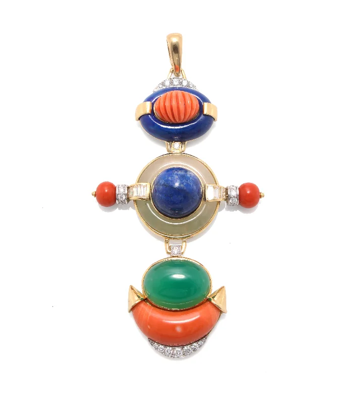 handmade braided anklet Totem Pendant, Coral, Lapis Lazuli, Chrysoprase