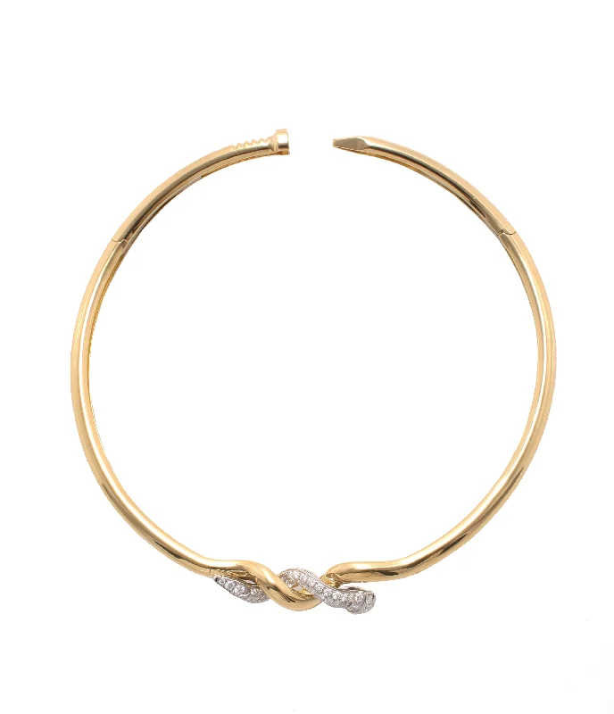 handmade ceramic bead bracelet Two Tone, Diamond Twisted Nail Collar, Polished 18K Gold