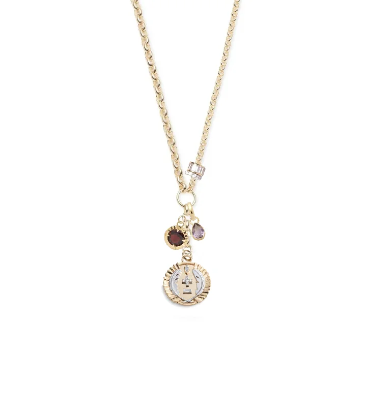 rose gold initial pendant necklace Vivacity, Internal Compass, Forever & Always a Pair & Baguette Heart : Gemstone Medium Mixed Belcher Story