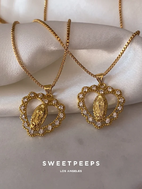 boho gold leaf ring Vintage Heart Saint Mary Necklace