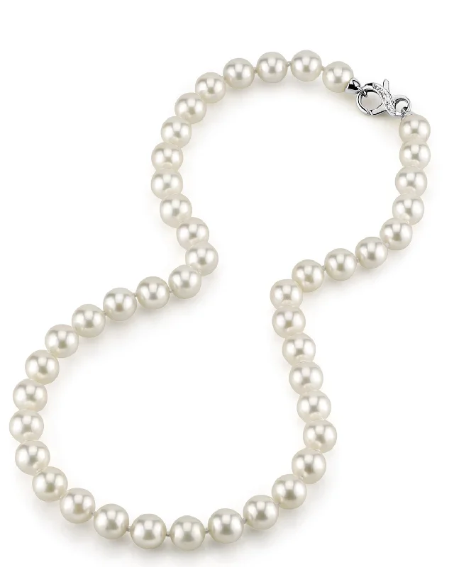 elegant pearl bridal set White Japanese Akoya Pearl Necklace, 9.0-9.5mm - AAA Quality