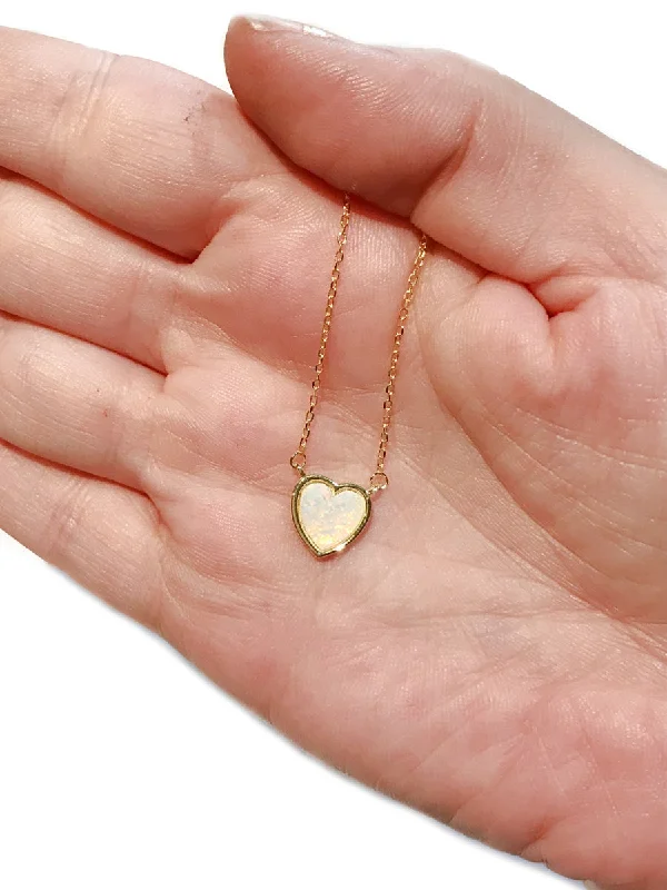 handcrafted opal inlay ring White Opal Heart Necklace
