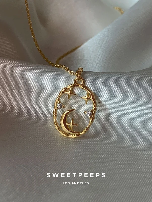 thin gold wire earrings Wild Moon Crystal Necklace