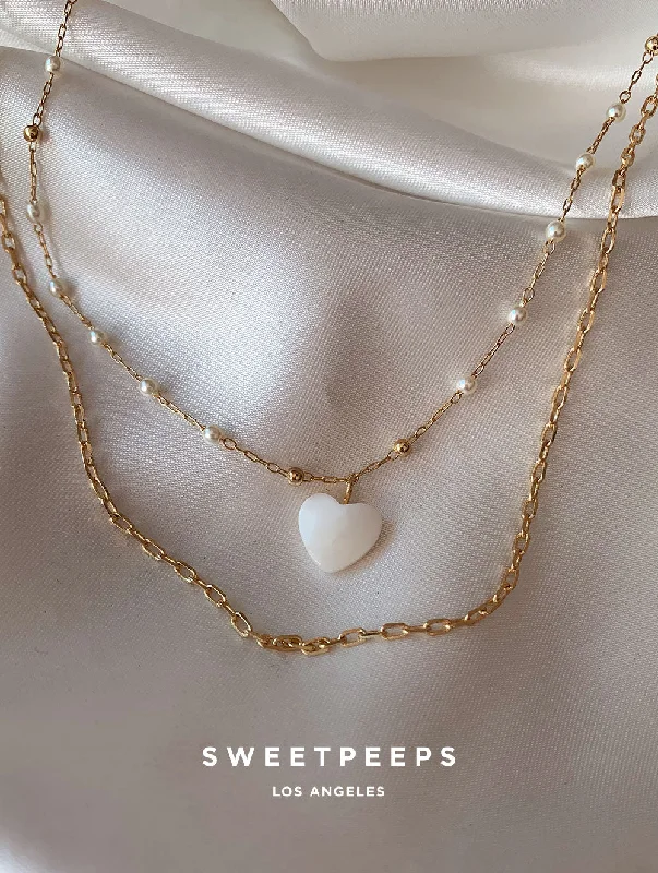 chunky silver hoop earrings Winifred Pearl Heart Necklace