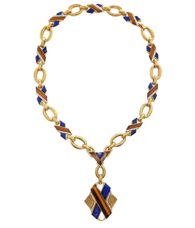 unique zodiac constellation necklace 'X' Necklace, Lapis Lazuli, Tiger's Eye