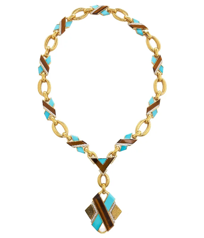 delicate heart stud earrings 'X' Necklace, Turquoise, Tiger's Eye